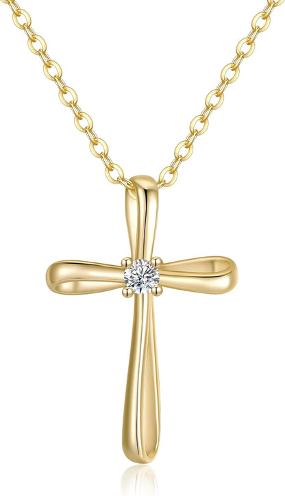 Dainty 925 Sterling Silver Cross Necklace for Women, Christian Confirmation Necklace