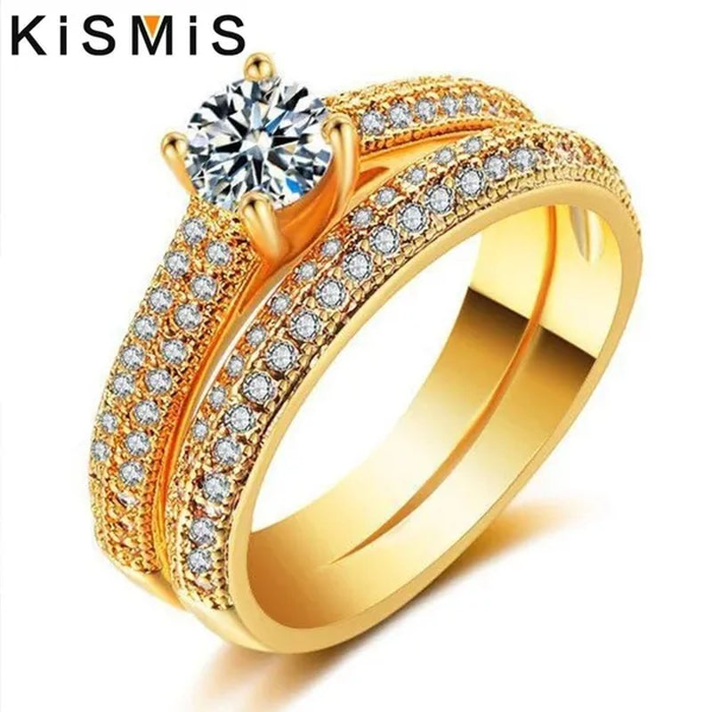 2021 New Diamond Halo Ring Set Wedding Ring Two-Color Gold and Silver Fashion Female Engagement Ring 4-11