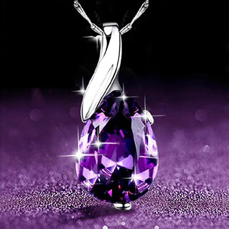 4 Styles High Quality New Arriving Women Charm Crystal Amethyst Diamond Pendant Necklace Exquisite Engagement Wedding Anniversary AAA Zircon Necklace Jewelry for Girlfriend Valentines Day Gifts