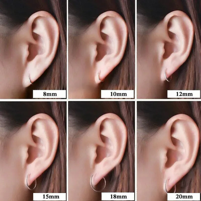 High Quality 1 Pair 8-20Mm Small Hoop Earrings Silver Color Circle Hoop Earring for Women Men Ear Rings Clip Huggie Earrings