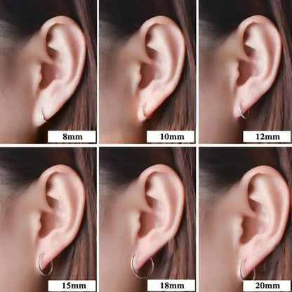 High Quality 1 Pair 8-20Mm Small Hoop Earrings Silver Color Circle Hoop Earring for Women Men Ear Rings Clip Huggie Earrings