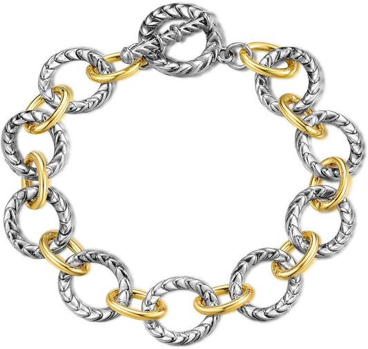 Link Bracelet for Women 2 Tone Circles Chain Silver and Gold Wire Cable Bangle Designer Inspired Bracelets