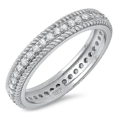 Sterling Silver 925 Diamond Cubic Zirconia CZ Vintage Antique Women'S Eternity Wedding Band Ring Size 5-10
