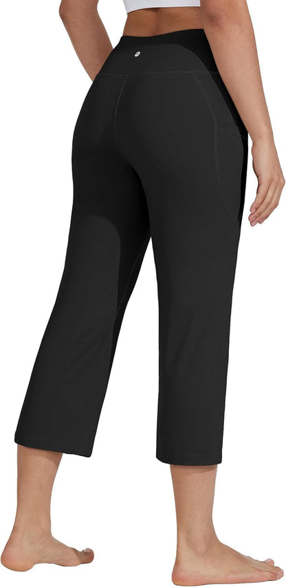 Women'S Yoga Capris Pants High Waist Leggings Crop Athletic Exercise Workout Capris Straight Leg 21"