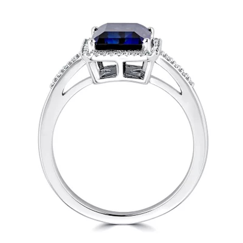 Lab Created Blue Sapphire and 0.14 CT. T.W. Diamond Ring in Sterling Silver