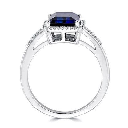 Lab Created Blue Sapphire and 0.14 CT. T.W. Diamond Ring in Sterling Silver