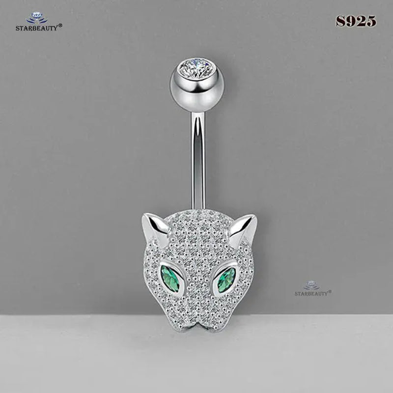 Starbeauty 1 Piece 1.6x6/8/10mm Luxury 925 Sterling Silver Navel Ring Accessories Green Eye Leopard Belly Piercing Ombligo Crystal Zircon Belly Button Rings Navel Pierc Jewelry