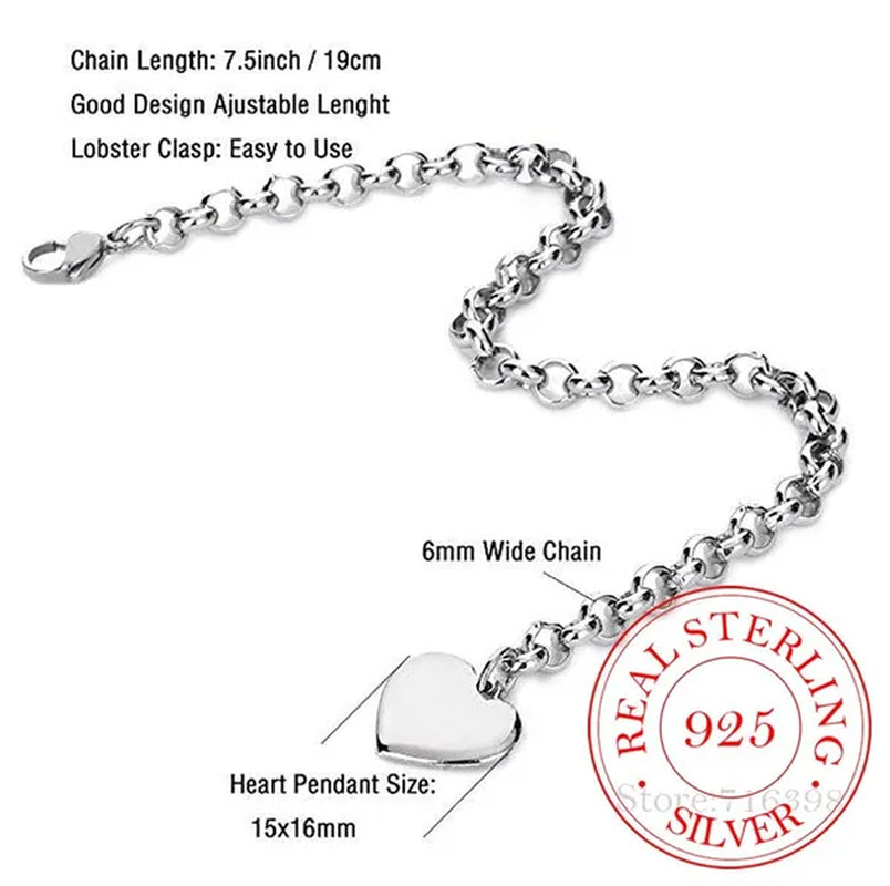 Punk Design 925 Sterling Silver A-Z Letter Heart Charm Bracelets & Bangles for Women Fine Jewelry Pulseras Mujer Moda 2020