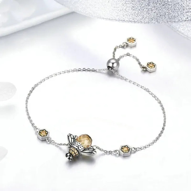 Popular Elegant Bee Design Gemstone Topaz Pendant Necklace/Earring/Ring/Bracelet 925 Silver Jewelry Set Mother'S Day Gifts
