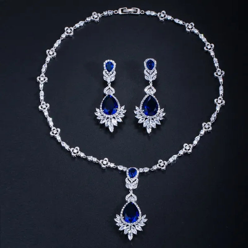 CANDICE White Gold Plated Marquise Cubic Zirconia Bridal Big Drop Earrings Necklace Set For Women Gorgeous Engagement Wedding Jewelry Sets