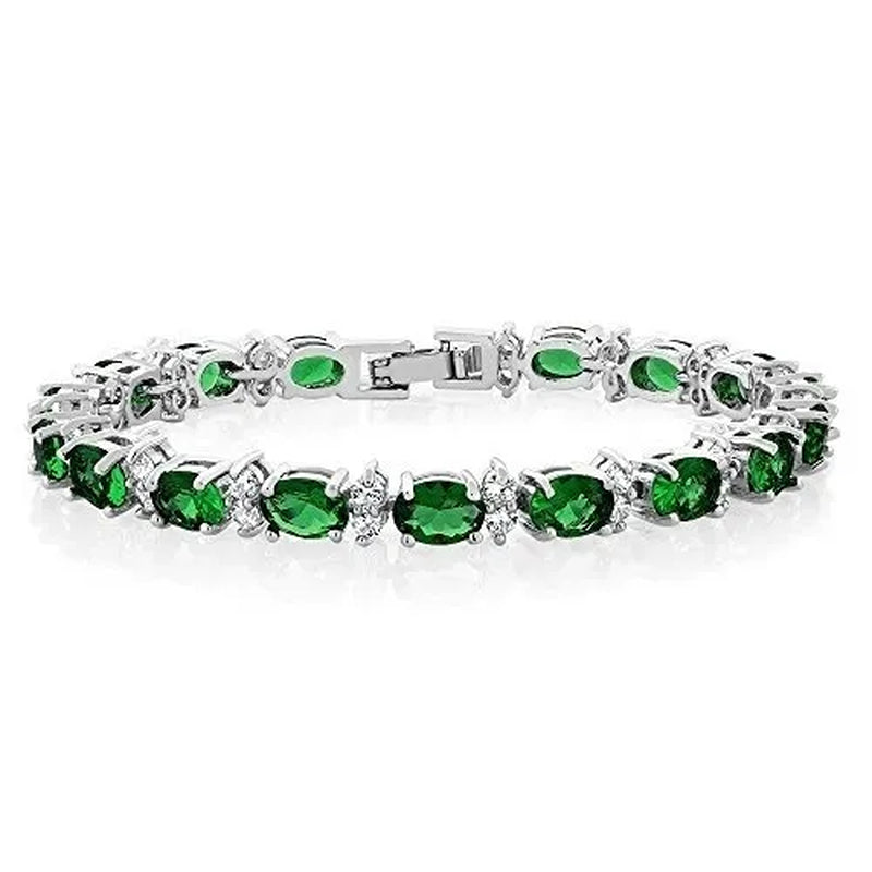 925 Sterling Silver Gorgeous Oval Ruby Amethyst Aquamarine Sapphire and round Sparkling Cubic Zirconia CZ Tennis Bracelet Jewelry Gift
