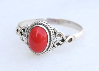 Red Coral Stone Ring 925 Sterling Silver Statement Ring for Women Handmade Rings Gemstone Christmas Promise Ring Size US 8 Gift for Her