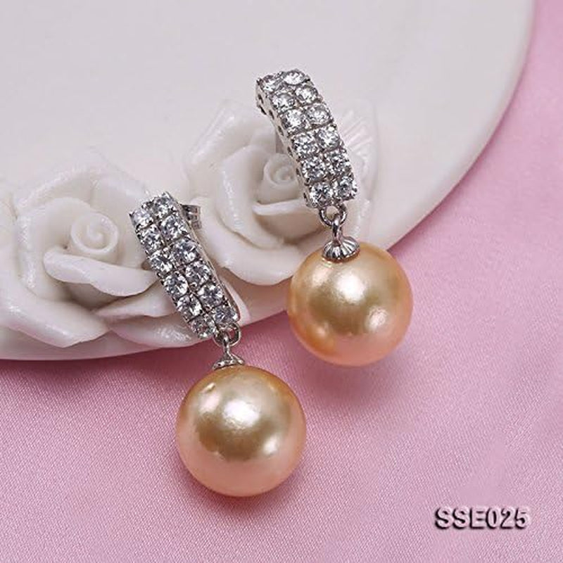 Classic Drop Earrings AAA Quality Gorgeous Genuine 12.2Mm round Golden South Sea Cultured Pearl Dangle Earrings for Women