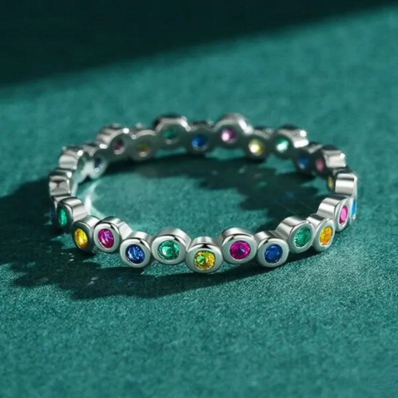Dainty Fashion Colorfuls Gemstone Silver Plated Rings for Women Bridal Wedding Thin Rings Jewelry Gift