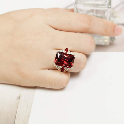 Vintage 925 Sterling Silver Ruby Ring Cocktail Rings Square Cut Red Gemstone Cubic Zirconia Anniversary Promise Ring CZ Halo Ring Eternity Engagement Wedding Band Ring for Women TZ.87