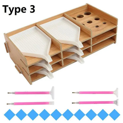 Diamond Painting Tool Tray Point Drill Pen Wood Organizer Holder Detachable Diamond Embroidery Accessories