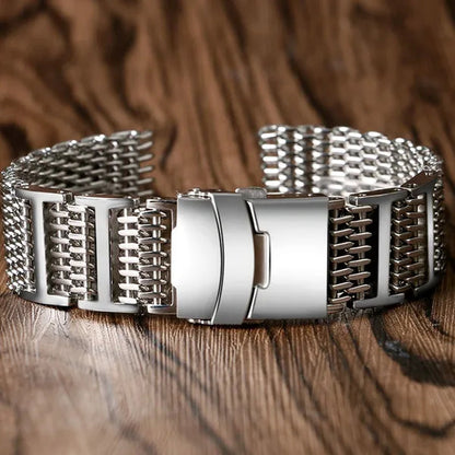20/22/24mm Silver Stainless Steel Bracelet Shark Mesh Watch Band Men Wrist Strap Bracelet