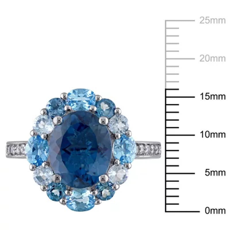 Blue and White Topaz Cocktail Ring in Sterling Silver