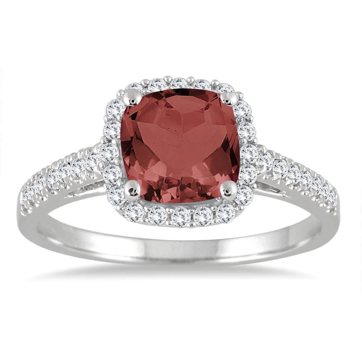 Women'S Garnet and Diamond Ring in 10K White Gold