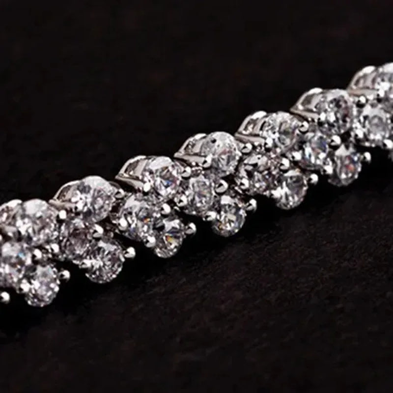 European and American Fashion Roman Style Women'S Zircon Bracelet Shiny Zircon Wedding Engagement Bracelet Valentine'S Day Anniversary Gift Birthday Party Jewelry