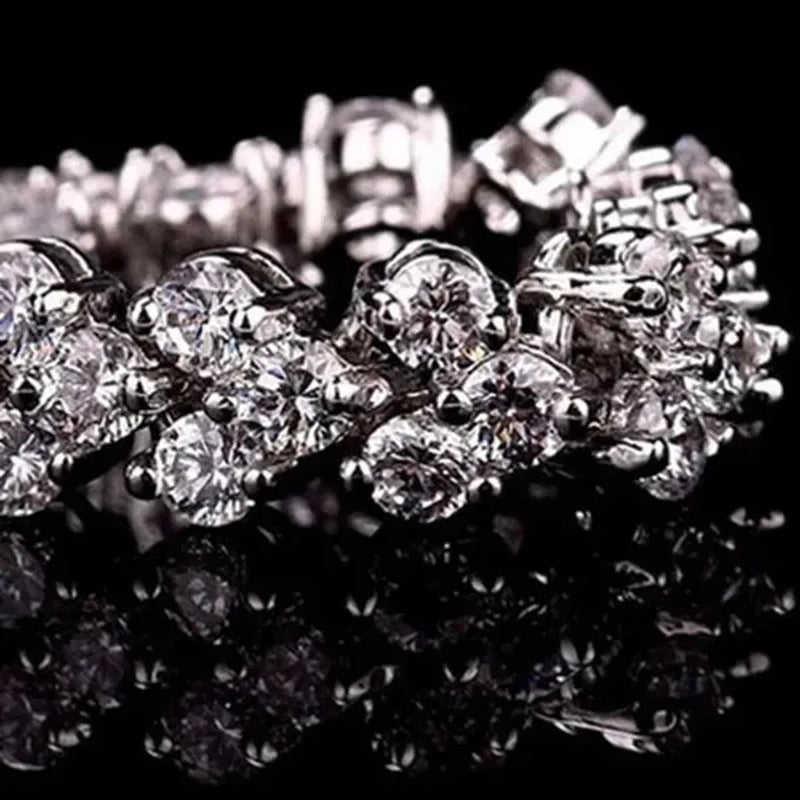 European and American Fashion Roman Style Women'S Zircon Bracelet Shiny Zircon Wedding Engagement Bracelet Valentine'S Day Anniversary Gift Birthday Party Jewelry