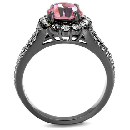 Light Black Stainless Steel 2.87 Ct Light Rose Crystal Halo Engagement Ring