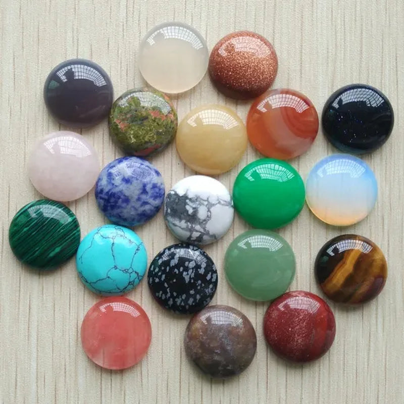 10pcs/lot 20mm Natural Gem Stone Pink Quartz Opal Malachite Tiger Eye Natural Stone Lapis Lazuli Mixed Round Cabochon 20mm DIY Jewelry Findings Accessories