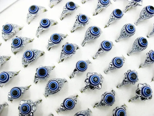 30Pcs Wholesale Jewelry Lots Evil Eye Man'S Silver Fashion Rings
