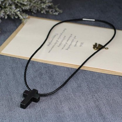 Religious Jewelry Obsidian Stone Cross Pendant Necklace