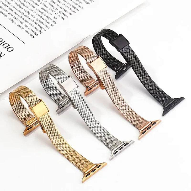 Slim Metal mesh belt Loop+Diamond Case for Apple Watch 7 Band 42mm 44mm Women's Strap on Smart Iwatch Bracelet Series 7 SE 65432 41mm 45mm