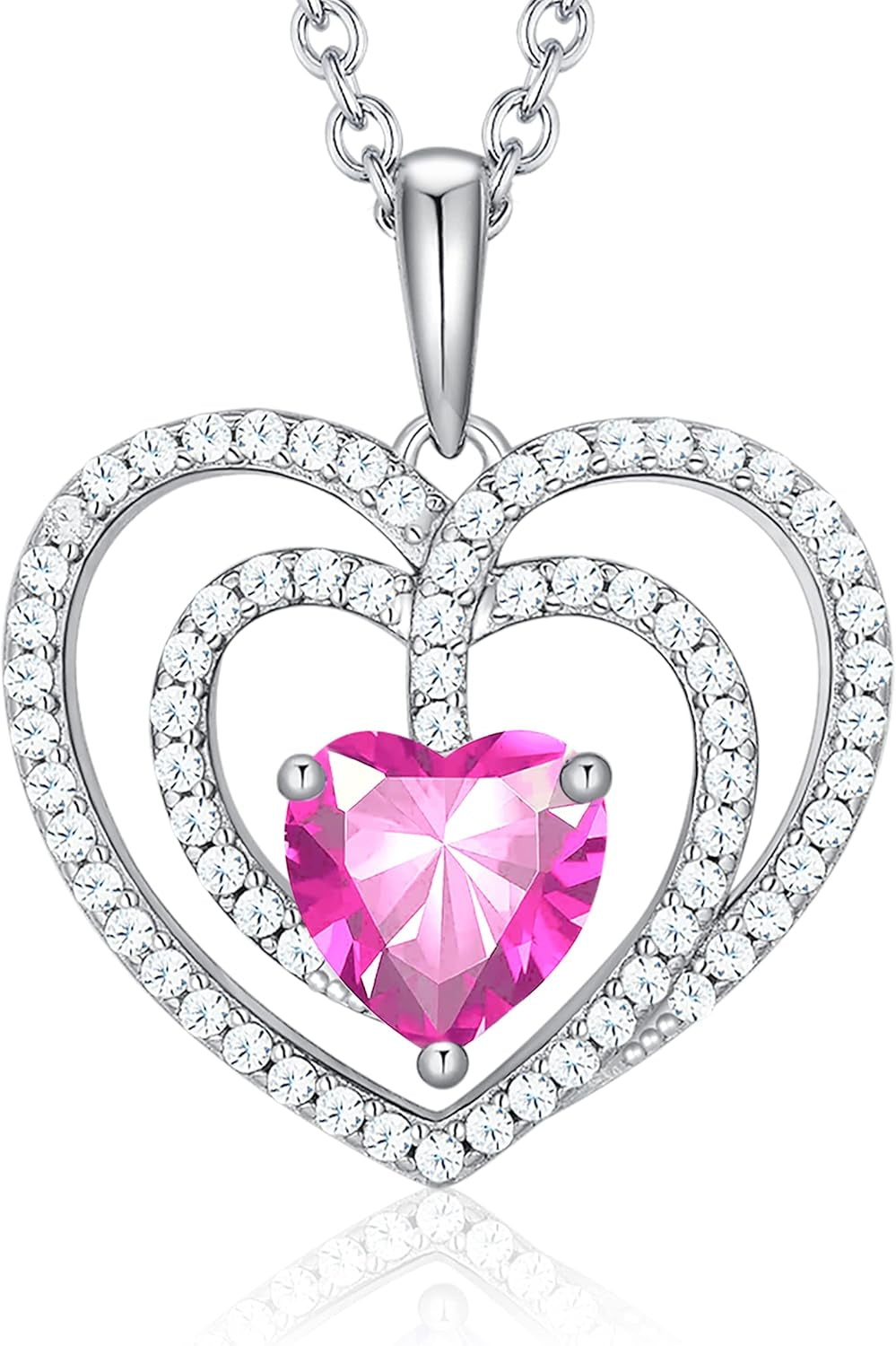 925 Sterling Silver Birthstone Necklaces for Women round Heart Cut Halo CZ Pendant Chain Necklace for Her