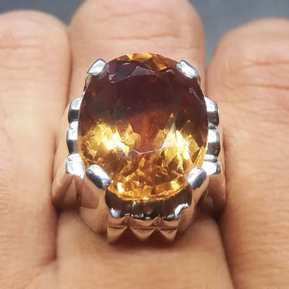 14 Carat Big Oval Cut Alexandrite Mens Ring  Silver color Handmade Color Changing Gemstone Ring Size 5-15