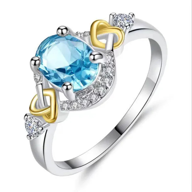 Fashion Wedding Bride Oval Cut Rainbow Blue Topaz Sapphire Ruby Gemstone Jewelry Ring