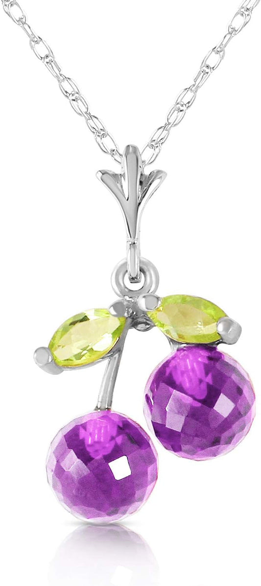 1.45 Carat 14K Solid White Gold Natural Amethyst Peridot Pendant Necklace