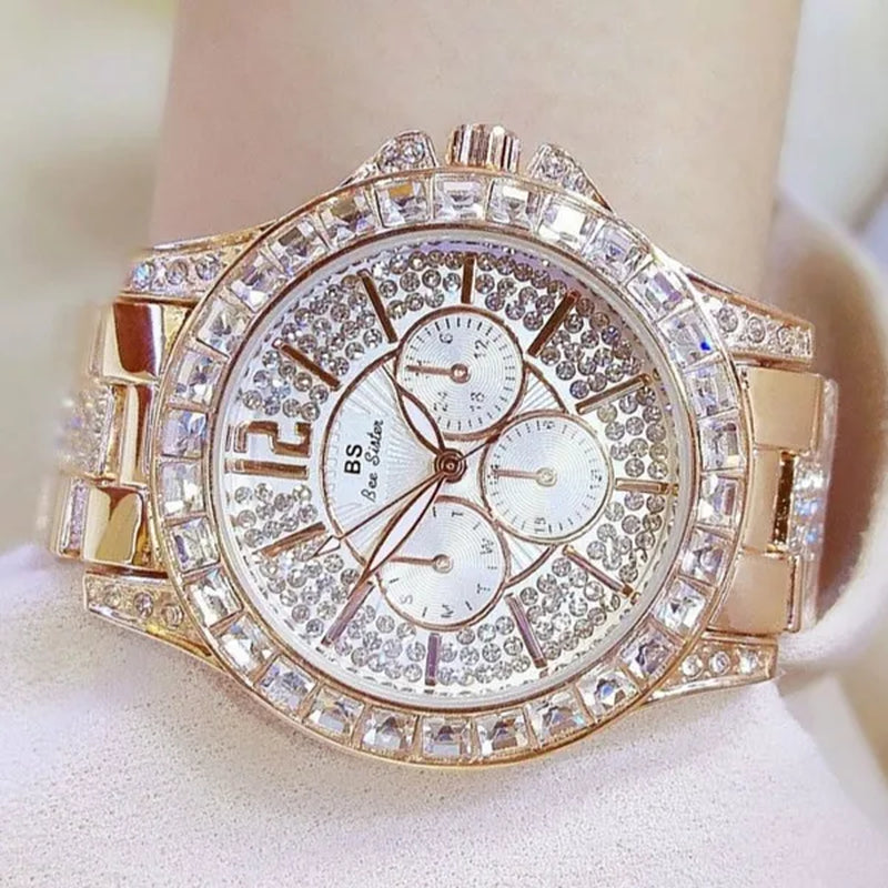 Lady Dress Watch Luxury Austrian Crystals Watch Rose Gold Shinning Diamond Rhinestone Fashion Bracelet Montre Femme
