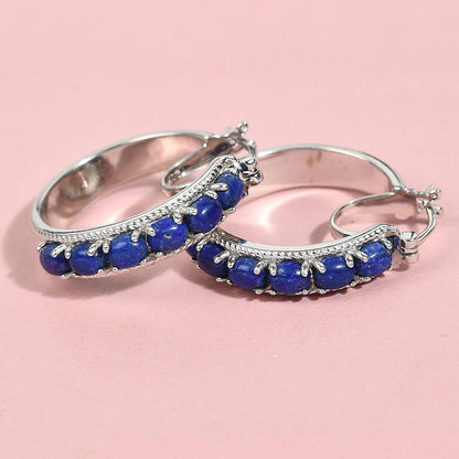 Lapis Lazuli Earrings for Women Trendy with Platinum Plated Hoop - Blue Earrings Costume Birthstone Jewelry Birthday Gifts for Women