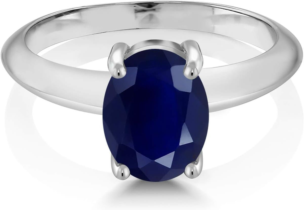 925 Sterling Silver Blue Sapphire Solitaire Engagement Ring for Women (2.50 Cttw, Oval 9X7MM, Gemstone September Birthstone, Available in Size 5, 6, 7, 8, 9)