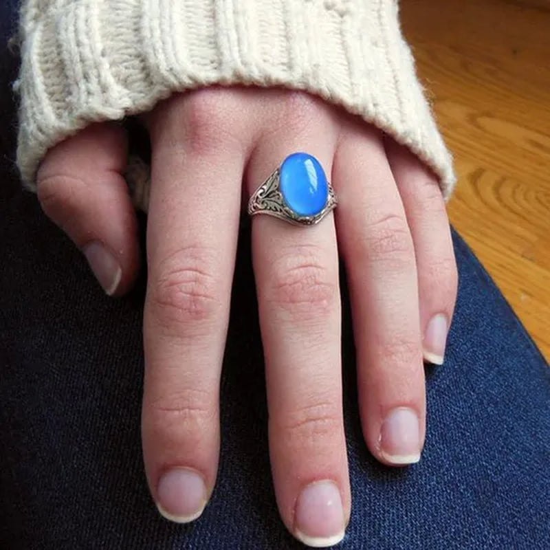 Elegant and Fashionable Retro Women'S Ring, Women'S Jewelry Accessories Inlaid with Temperature-Sensitive Change of the Color of the Main Stone, Romantic Bride Engagement Wedding Rings, Christmas, Anniversary and Birthday Gifts for Her