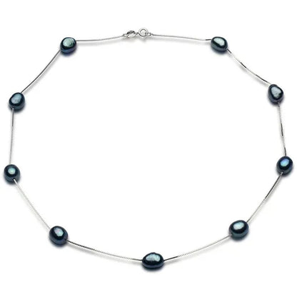 Real Pure 925 Sterling Silver Chain Necklace For Women Party Gift Natural Baroque Black Pearl Necklace Fine Jewelry Wholesale