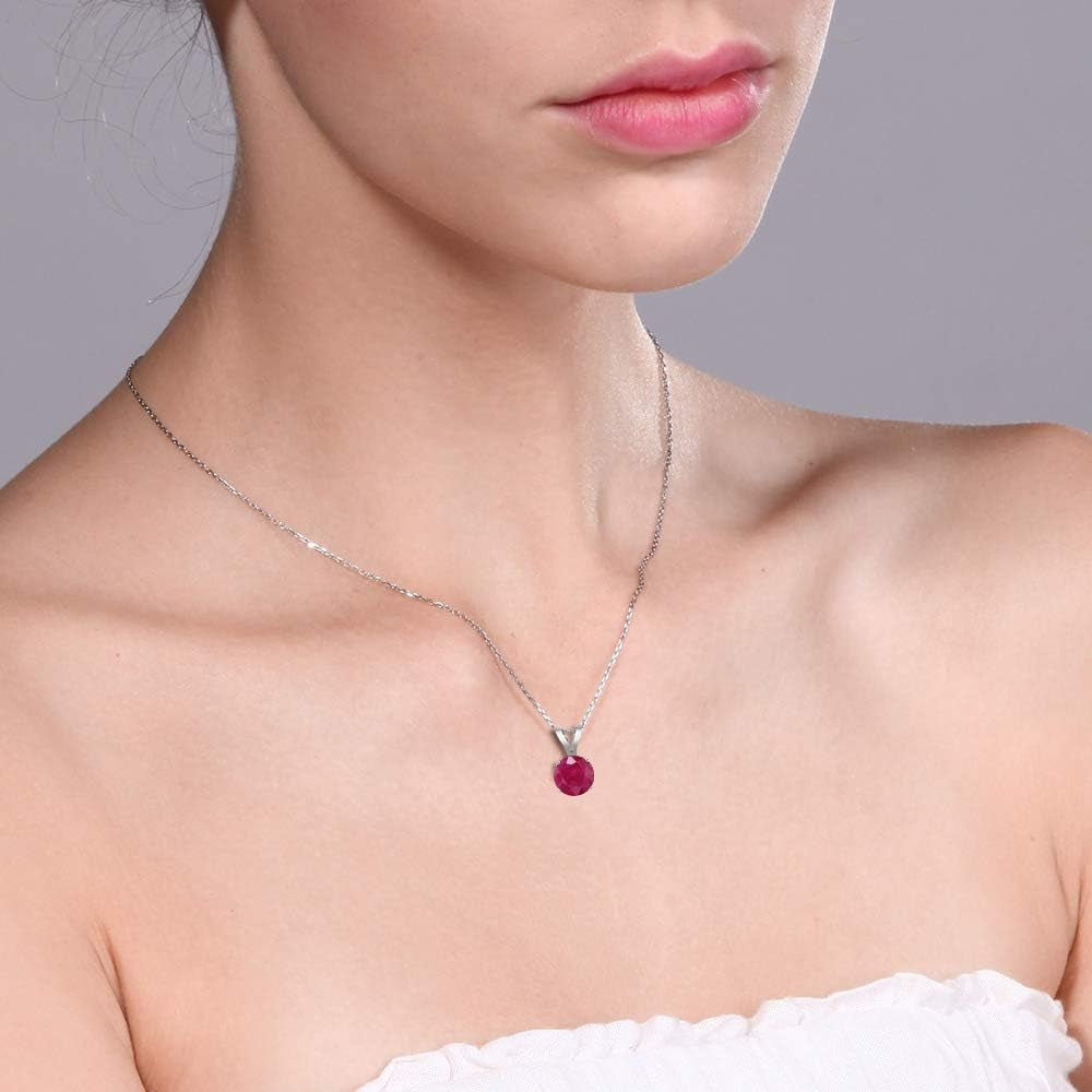 14K White Gold Red Ruby Pendant Necklace for Women (0.55 Cttw, Gemstone July Birthstone, round 5MM, with 18 Inch Chain)