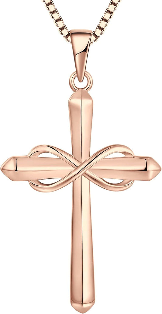 Infinity Cross Necklace for Women 925 Sterling Silver Polished Cross Pendant Crucifix Jewelry Gifts