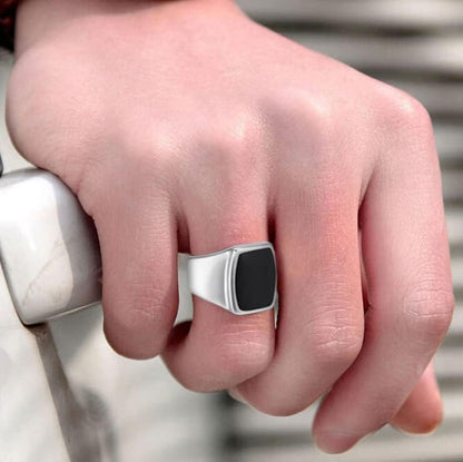 Signet Ring Solid Polished Stainless Steel Rings for Men Women Pinky Thumb Ring,Ideal Gift for Dad & Boyfriend,Silver Black