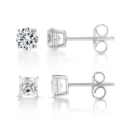14K Gold Lab Created Gemstone Boxed Earring Set in Two Shapes, Princess and Round