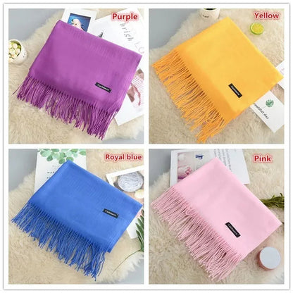 12 Colors Fashion Women Solid Color Simulated Cashmere Scarves with Tassel Lady Autumn Winter Keep Warm Thick Section Long Scarf Female Shawl  Christmas Gifts
