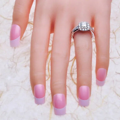 Exquisite Women'S Fashion Silver Plated Cubic Zirconia Ring Bride Romantic Wedding Engagement Anniversary Gift Jewelry
