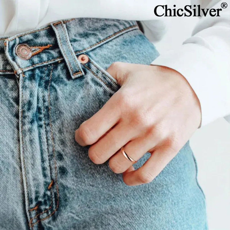 Chicsilver Ring Solid 925 Sterling Silver 2/3Mm Thin Plain Dome High Polish Wedding Band Rings for Him and Her Size 4-12