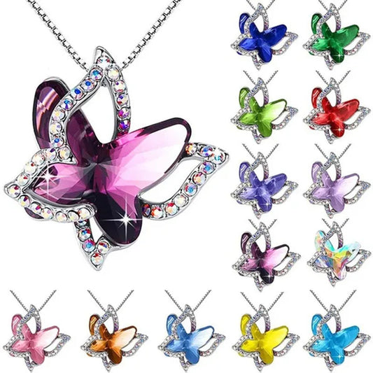 Fashion Crystal Butterfly Necklace Zircon Hollow Out Butterfly Pendant Engagement Necklaces for Women Insect Butterfly Jewelry Charm Accessories Birthday Party Anniversary Gift