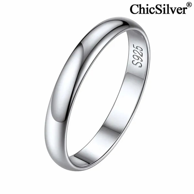 Chicsilver Ring Solid 925 Sterling Silver 2/3Mm Thin Plain Dome High Polish Wedding Band Rings for Him and Her Size 4-12