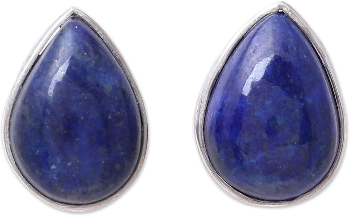 Artisan Handmade Jewelry Teardrop Earrings | Lapis Lazuli Button Earrings | .925 Sterling Silver Teardrop Earrings from India | Crafted by Hand Birthstone Gemstone Earrings 'Mystic Tears'