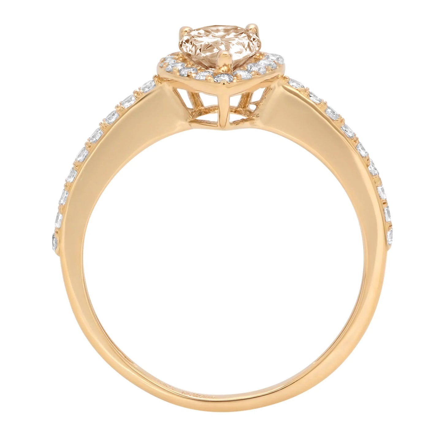 0.8Ct Pear Cut Champagne Simulated Diamond 14K Yellow Gold Anniversary Engagement Halo Ring Size 10